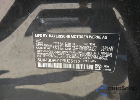 2024 BMW X3 Sdrive30I from USA, damaged, VIN 5UX43DP01R9U25112
